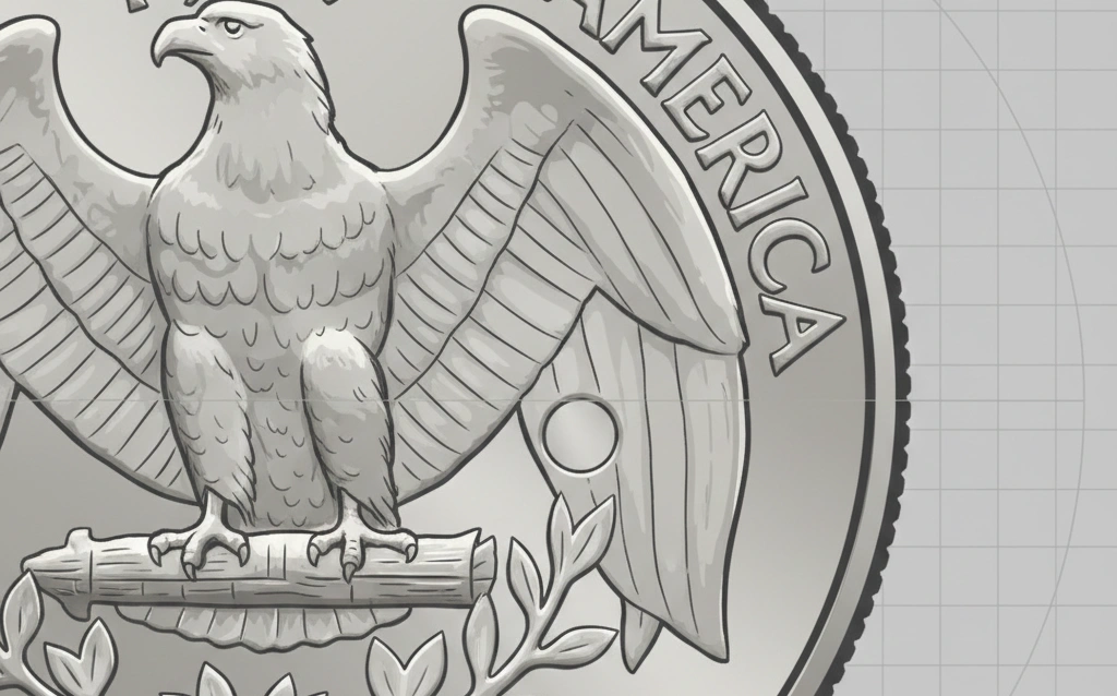 A magnified coin surface showing the empty mint mark spot on a 1969 quarter