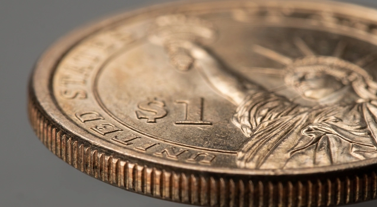 close-up of coin edge and relief details